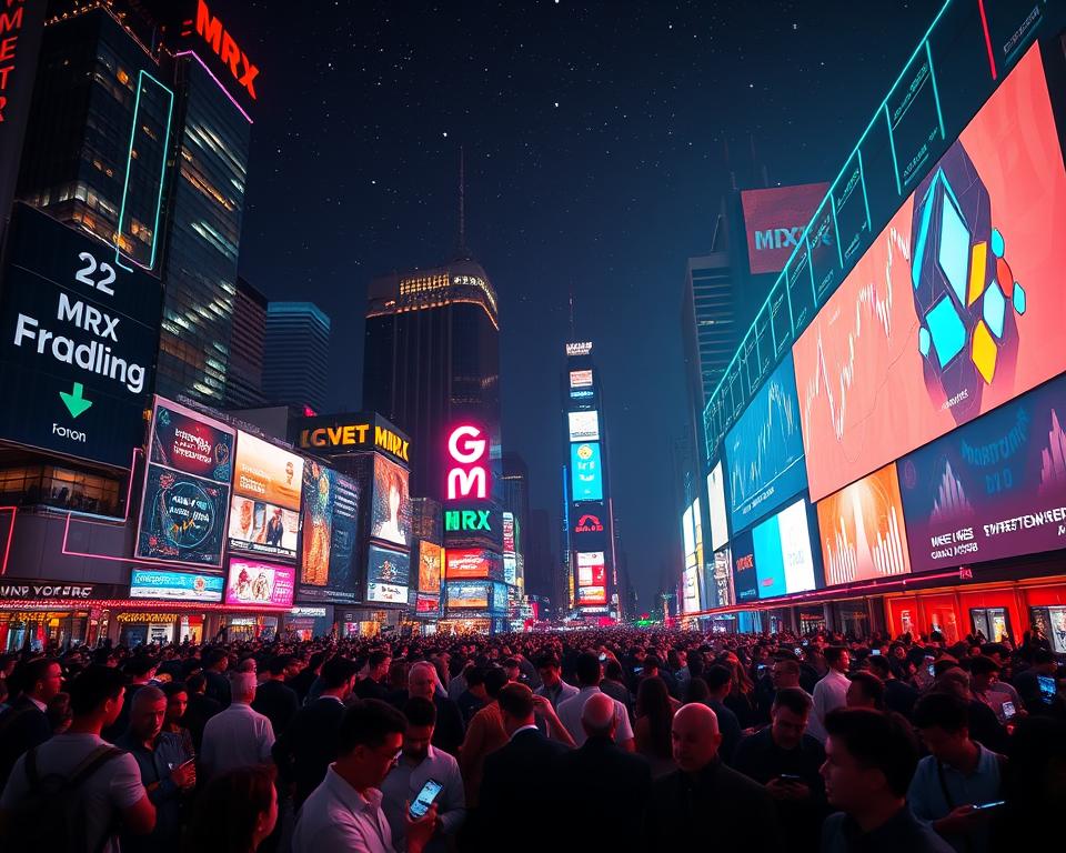Cryptocurrency Market Trends: A vibrant and dynamic cityscape with towering skyscrapers and neon-lit billboards, illuminated by the glow of MrX's cutting-edge technology. In the foreground, a holographic display showcases real-time market data, with fluctuating charts and graphs. The middle ground features a bustling crowd of investors and traders, their faces lit by the pulsing lights of their digital devices. In the background, a starry night sky sets the mood, reflecting the ever-changing nature of the cryptocurrency landscape. The scene conveys a sense of excitement, innovation, and the constant evolution of the digital finance industry. Cryptocurrency Market Trends: A vibrant and dynamic cityscape with towering skyscrapers and neon-lit billboards, illuminated by the glow of MrX's cutting-edge technology. In the foreground, a holographic display showcases real-time market data, with fluctuating charts and graphs. The middle ground features a bustling crowd of investors and traders, their faces lit by the pulsing lights of their digital devices. In the background, a starry night sky sets the mood, reflecting the ever-changing nature of the cryptocurrency landscape. The scene conveys a sense of excitement, innovation, and the constant evolution of the digital finance industry.