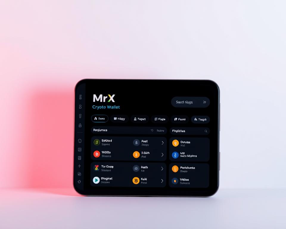 A clean, minimalist crypto wallet interface with a sleek, modern design. The wallet prominently displays the "MrX" brand name, evoking a sense of trustworthiness and reliability. The user interface features clearly labeled sections for managing various cryptocurrency assets, with intuitive icons and a straightforward layout. The background has a subtle gradient, creating a calming and professional atmosphere. Soft, indirect lighting illuminates the wallet, highlighting its elegant form and attention to detail. The overall scene conveys a sense of security, ease of use, and confidence in managing one's digital assets. A clean, minimalist crypto wallet interface with a sleek, modern design. The wallet prominently displays the "MrX" brand name, evoking a sense of trustworthiness and reliability. The user interface features clearly labeled sections for managing various cryptocurrency assets, with intuitive icons and a straightforward layout. The background has a subtle gradient, creating a calming and professional atmosphere. Soft, indirect lighting illuminates the wallet, highlighting its elegant form and attention to detail. The overall scene conveys a sense of security, ease of use, and confidence in managing one's digital assets.
