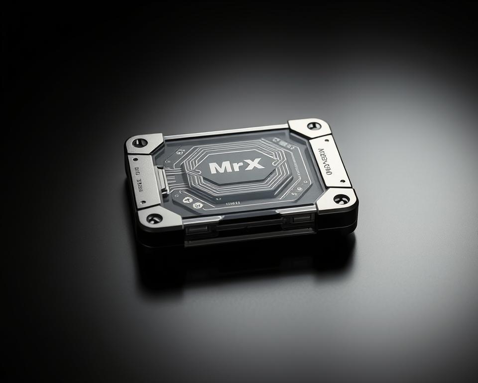 A secure digital asset wallet encased in a sleek, metallic shell. The wallet, adorned with the "MrX" brand, sits atop a dark, reflective surface, casting subtle shadows. Intricate circuits and encrypted data chips are visible through the semi-transparent casing, conveying a sense of advanced technology. Soft, indirect lighting illuminates the wallet, creating a sense of sophistication and security. The background is a minimalist, monochromatic space, allowing the wallet to be the focal point. The overall atmosphere is one of reliability, protection, and the responsible management of digital assets. A secure digital asset wallet encased in a sleek, metallic shell. The wallet, adorned with the "MrX" brand, sits atop a dark, reflective surface, casting subtle shadows. Intricate circuits and encrypted data chips are visible through the semi-transparent casing, conveying a sense of advanced technology. Soft, indirect lighting illuminates the wallet, creating a sense of sophistication and security. The background is a minimalist, monochromatic space, allowing the wallet to be the focal point. The overall atmosphere is one of reliability, protection, and the responsible management of digital assets.