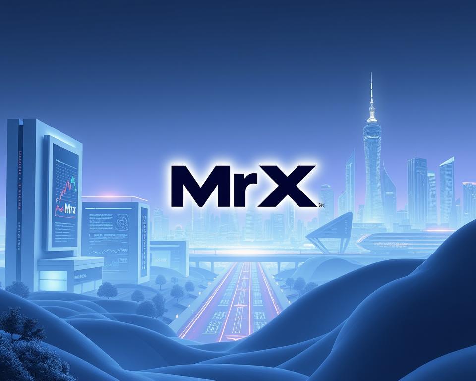 A futuristic, minimalist landscape showcasing the evolution of crypto websites. In the foreground, the MrX brand logo hovers holographically, casting a soft glow. The middle ground features stylized, high-tech buildings with sleek, clean lines and dynamic, interactive displays. In the background, a cityscape of towering skyscrapers and advanced transportation systems. Soft, neon-tinged lighting bathes the scene, creating an immersive, technologically-advanced atmosphere. The overall composition conveys a sense of progress, innovation, and the boundless potential of the crypto ecosystem.