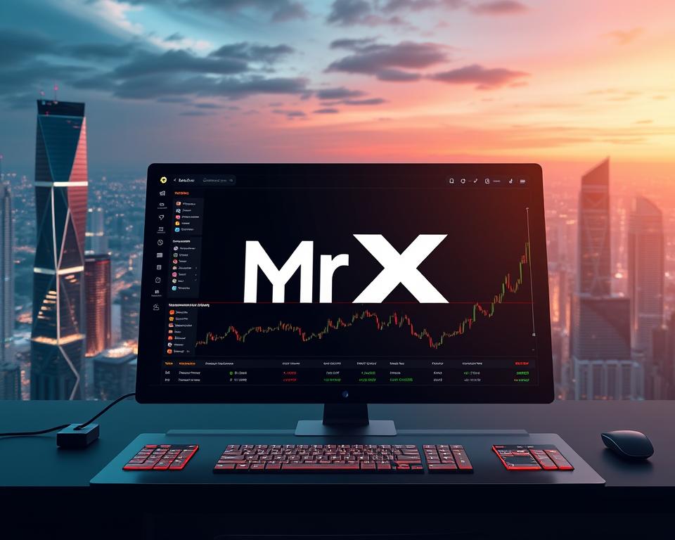 A sleek, modern cryptocurrency trading platform with the MrX brand prominently displayed. The interface is clean and intuitive, with a focus on security and transparency. The background features a futuristic cityscape with gleaming skyscrapers and a vibrant, neon-lit skyline. Soft, directional lighting illuminates the platform, creating a sense of sophistication and professionalism. The composition is balanced, with the MrX logo taking center stage, surrounded by intuitive controls and data visualizations. The overall mood is one of confidence, reliability, and cutting-edge technology.